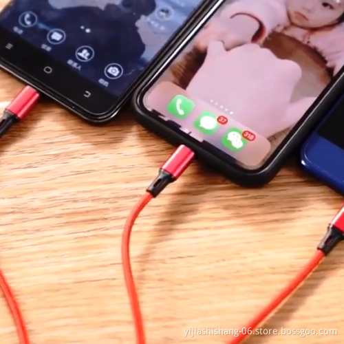 Yijiashishang 1m length nylon braided quick charging 2a  cable 3 in1 charging cable  3 in 1 usb cable charger